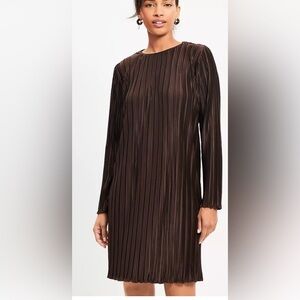 Loft Petite Pleated Jersey Mini Dress Large Iced Espresso Brow n
